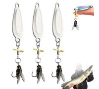 Metal Propeller Fishing Lure for Catching Fish, Fly Spinning Propeller Metal Sequin Soft Bait, 3D Bionic Fly Fishings Bait, Fish Attracting Sequin Lure for All Kinds of Fishing (Silver*3,S)