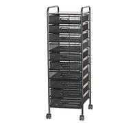 Metal Rolling File Cabinet Utility Cart with 10 Drawers Large Capacity Storage Organizer On Wheels for Office/Home Trolley Design Silver 29X38X91Cm/11.4X15X36In(Black-29X38X91Cm/11.4X15X36In)