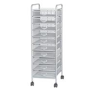 Metal Rolling File Cabinet Utility Cart with 10 Drawers Large Capacity Storage Organizer On Wheels for Office/Home Trolley Design Silver 29X38X91Cm/11.4X15X36In(Silver-29X38X91Cm/11.4X15X36I)