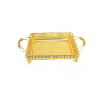 Metal Serving Tray Rectangle Gold, European Style Decorative Platter for Food, Snacks, Fruit, Party and Home Use