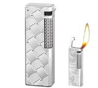 Metal Side Sliding Grinding Wheel Slant Flame Lighter,Butane Refillable, Adjustable Flame Size,With Gift Box,Suitable For Candle Camping, Men'S Gift (Butane Not Included)(C)