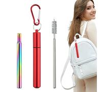 Metal Straws - Portable Retractable Drinking Kits, Folding Stainless Steel Tube with Sturdy Aluminum Case, Cleaning Brush Included Tools, Ideal for Workplace Travel Camping Outdoor Picnic