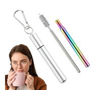 Metal Straws - Portable Retractable Drinking Kits, Folding Stainless Steel Tube with Sturdy Aluminum Case, Cleaning Brush Included Tools, Ideal for Workplace Travel Camping Outdoor Picnic