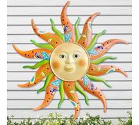 Metal Sun Wall Art Decor-17.3 inches Rustic Retro Sun Hanging Decoration for Indoor Outdoor Home Garden Farmhouse Yard Patio Fence Living Room Bedroom(Green)