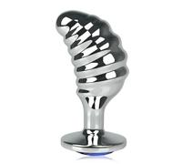 Metal Thread Anal Plug Prostate Toy, Curved Stainless Butt Plug with Jeweled Base, Size M, Elegant Design for G-Spot Stimulation