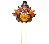 Metal Turkey Fall Harvest Outdoor Yard Stakes, Thanksgiving Turkey Pumpkin Yard Welcome Sign with Stake Outdoor Decoration