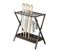 Metal Umbrella Stand for Entryway Independent Rain Collection Foldable Umbrella Holder with Removable Drip Tray Stylish Black Design