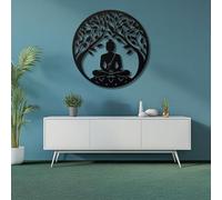 Metal Wall Art Wall Sculpture Buddha, Decor Buddha, Tree of Life Hanging SL, Tree Home Decoration, Bedroom Bathroom Living Room (Black, 32"X32"/80X80 Cm, Unframed)