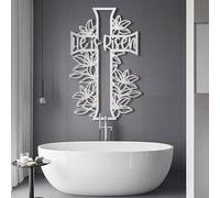 Metal Wall Art Wall Sculpture Decor, He Is Risen Cross, Easter, Religious Home Decoration Gift, Large Christian Cross for Living Room Church (Silver,27" X 41" / 68 X 105 Cm)