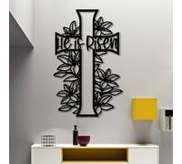 Metal Wall Art Wall Sculpture Decor, He Is Risen Cross, Easter, Religious Home Decoration Gift, Large Christian Cross for Living Room Church (Black, 38" X 59" / 97 X 150 Cm)