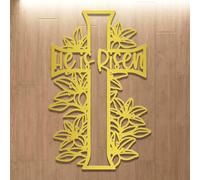 Metal Wall Art Wall Sculpture Decor, He Is Risen Cross, Easter, Religious Home Decoration Gift, Large Christian Cross for Living Room Church (Gold,27" X 41" / 68 X 105 Cm)