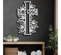 Metal Wall Art Wall Sculpture Decor, He Is Risen Cross, Easter, Religious Home Decoration Gift, Large Christian Cross for Living Room Church (White,19" X 30" / 49 X 76 Cm)