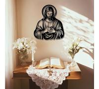 Metal Wall Art Wall Sculpture Jesus, Christian Hanging, Jesus Sacred He Decor, for Living Room Bedroom Classroom Place of Worship (Black, 30"X48"/ 76X121 Cm, Unframed)