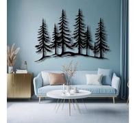 Metal Wall Art Wall Sculpture Pine Trees Decor, Pine Tree, Forest Hanging, Forest Home Decoration, Bathroom Living Room Bedroom (Black, 35"X26"/90X65 Cm, Unframed)
