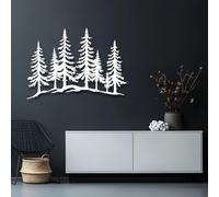 Metal Wall Art Wall Sculpture Pine Trees Decor, Pine Tree, Forest Hanging, Forest Home Decoration, Bathroom Living Room Bedroom (White, 32"X24"/80X60 Cm, Unframed)