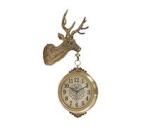 Metal Wall Clock Double Sided, Large Deer Head Decor Double-Sided Hanging Clocks, 3D Rotating Silent Wall-Mounted Decorative