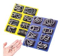 Metal Wire Puzzle Set, 16 Pcs Unlock Interlocking Brain Teasers, Educational Intelligence Challenge Toy for Kids Teens Adults, Home School Travel Party Favors, 7.09x5.51 Inches, Silver Metal Logic