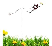 Metal Yard Balancer & Garden Decorative Stake, 150cm Rusty Iron Balancing Sculpture, Girl Flying Kite Art, Whimsical Balanced Wind Spinner for Patio and Lawn, Durable Outdoor Metal Art