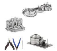 Metal Zone Pack Roma Tour Puzzle 3D Metallo. Roma Puzzle 3D Vaticano, Fontana di Trevi e Pantheon d'Agripa. Puzzle in metallo 3D di architettura. Confezione da 3 puzzle 3D in metallo + kit attrezzi