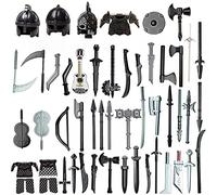 Metalakaerr Kit di accessori per armi, medievale antica Roma Cavaliere Minifigure Set di armi include caschi, armatura, scudo, mantelli, barda, compatibile con le principali marche (51 pezzi)