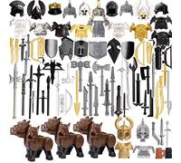 Metalakaerr Kit di accessori per armi, medievale antica Roma Cavaliere Minifigure Set di armi include caschi, armatura, scudo, mantelli, barda, compatibile con le principali marche (78 pezzi)