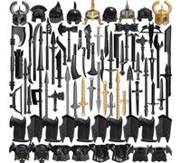 Metalakaerr Kit di accessori per armi, medievale antica Roma Cavaliere Minifigure Set di armi include caschi, armatura, scudo, mantelli, barda, compatibile con le principali marche (73 pezzi)
