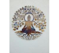 MetalArtWallDecor Decorazione artistica da parete in metallo con Buddha, decorazione spirituale per la casa, arte buddista, albero della vita, meditazione, yoga, spiritualità, guarigione, regalo, 100