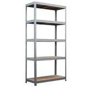 Metalkas Atlas-3 - Scaffalatura con 5 pannelli in MDF, 180 x 90 x 45 cm, portata 200 kg, ripiani regolabili in altezza, per carichi pesanti, cantina, officina, zincato, in metallo, argento