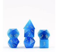 Metallic Dice Games 16mm Gemstone Stone Poly Dice Set: Engraved Cat's Eye Aquama