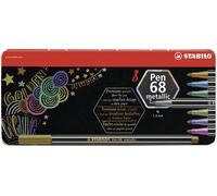 Metallic Premium Felt Tip Pen - STABILO Pen 68 Metallic - Tin of 8 - Assorted Co