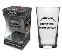 Metallica - Bicchiere per birra, in vetro, con il logo ufficiale e scritta “Hardwired to Self Destruct”, confezionato, taglia unica