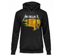 Metallica Felpa Ufficiale Flaming Skull. Felpa con Cappuccio Unisex in Cotone. vestibilità Regular per Adulto e Ragazzo XS