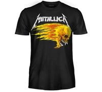Metallica T-Shirt Pushead Flaming Skull. Maglietta Rock Ufficiale. Band Heavy Metal. Maglia Unisex Adulto Ragazzo. (L)