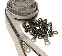 Metallici Nylon Chiusura lampo 9 Metrs, colore: Beige e Ottone Antico - Comprendendo 25 cursori - per cuciti Artigianati, Fatto a mano SHUNLI