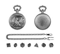 Metallici - Set di giocattoli policedrici portatili con custodia tipo orologio, 7 pezzi di da gioco, per giocatori, principianti, adulti, feste, casa, viaggi, eventi