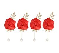 METALLIXITY Spilla da risvolto a fiore rosa rosso brillante 4 pezzi | Fatta a mano in raso, di stile formale, per abito da sposo, matrimonio, laurea, anniversario, accessori per laurea