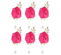 METALLIXITY Spille da risvolto floreali Rosso rosa 6 pezzi | Boutonniere floreali, Spilla rosa, a mano in raso, Stile formale, per abito da sposo, matrimonio, laurea, anniversario