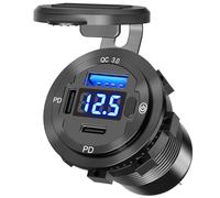 Metallo 78W USB C Presa 12V per Auto: Qidoe Doppio 30W PD USB C 12 Volt Presa da Auto Incasso Adattatore Accendisigari Caricabatteria Impermeabile con Interruttore Pannello per Moto/Barca/Camion/RV