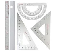 Metallo Architetti Scala Righello Impostato- Rodmaie 4 PCS Tecnico Tecnico Impostato, Matematica Geometria Attrezzo, Goniometro, Triangolare,Righello 15 cm Metallo (Argento)