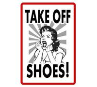 Metallo latta segno 8x12 "Take Off Shoes Signurable Alluminio No Rust Colore pieno Custom Sign Shoe