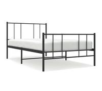 Metallo nero resistente con testiera e pediera Giunco letto singolo 90x190 | Giroletto con Testiera e Pediera Metallo Nero Letto Singolo 90x190 cm Struttura Robusta con Doghe in Legno per Camera da
