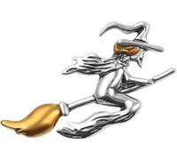 Metallo Strega Equitazione Scopa Volo Dipinto ad Olio Giallo con Cappello Magico Halloween Spilla Gioielli Regalo Argentato Fashion in Practical