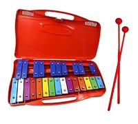 Metallofono Xilofono Glockenspiel Cromatico Soprano a 25 note in Astuccio Rosso con Tasti Colorato Due Fruste in Plastica - 2 Ottave G5 a G7