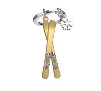 METALMORPHOSE MTM151-01 - Portachiavi in metallo 3D con fiocco per gli appassionati di sport invernali, oro, taglia unica, Coppia sci