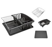 Metaltex Aquatex Plus - Scolapiatti con bacinella e vaschetta addizionale, Argento Metallizzato, 35x30x11 cm