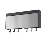 Metaltex - Tango Inox - Porta rotolo da cucina a parete, dispenser per fogli e pellicola trasparente e taglierina con ganci per utensili - Organizer in acciaio inox per un facile accesso e taglio