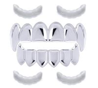 Metaltree98® Vampire GRILLZ SET Zanne Placcato Argento Top & Inferiore Denti Fang Dracula LS 020 S