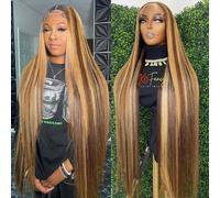 Metamuclia Parrucca frontale in pizzo biondo miele 13X4 HD capelli umani evidenziare parrucche frontali in pizzo dritto capelli umani Pre pizzicate 30 pollici 180 densità Ombre parrucche per donne P4
