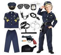 Metaparty 12 Pezzi Costume Poliziotto Bambino, Costume Carnevale Bambino con Distintivo Della Polizia, Manette, Manganello, Kit Polizia Bambino Giocattolo Bambini (110, bambini)