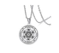 Metatron S Cube Necklace Stainless Steel Sacred Geometric Metatron Keychain Pendant Necklace for Men Spiritual Protection Medal